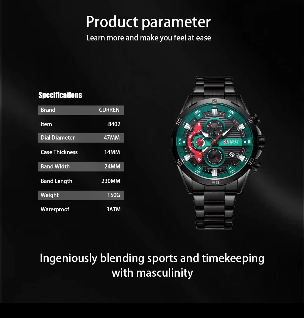 CURREN Stainless Steel Watches for Mens Creative Fashion