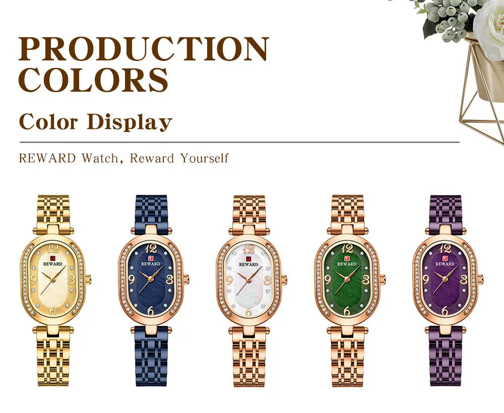 New REWARD Women Wristwatch Fashion Luxury Quartz Wrist Watches Stainless Steel Strap Gift for Girl Wife Mother Friends
