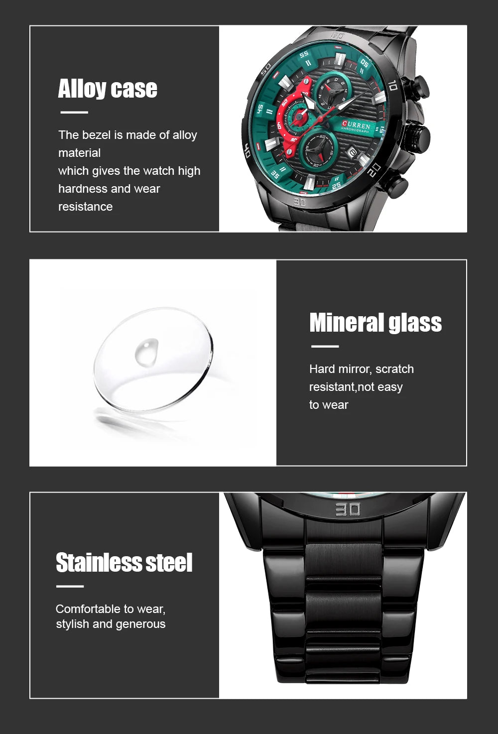 CURREN Stainless Steel Watches for Mens Creative Fashion