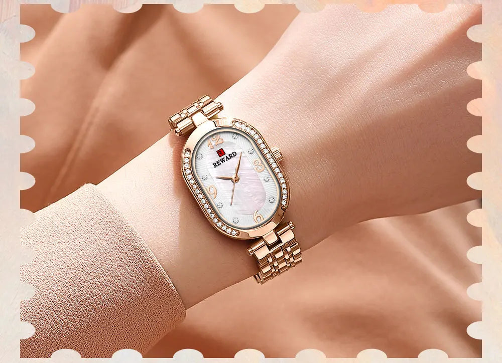New REWARD Women Wristwatch Fashion Luxury Quartz Wrist Watches Stainless Steel Strap Gift for Girl Wife Mother Friends