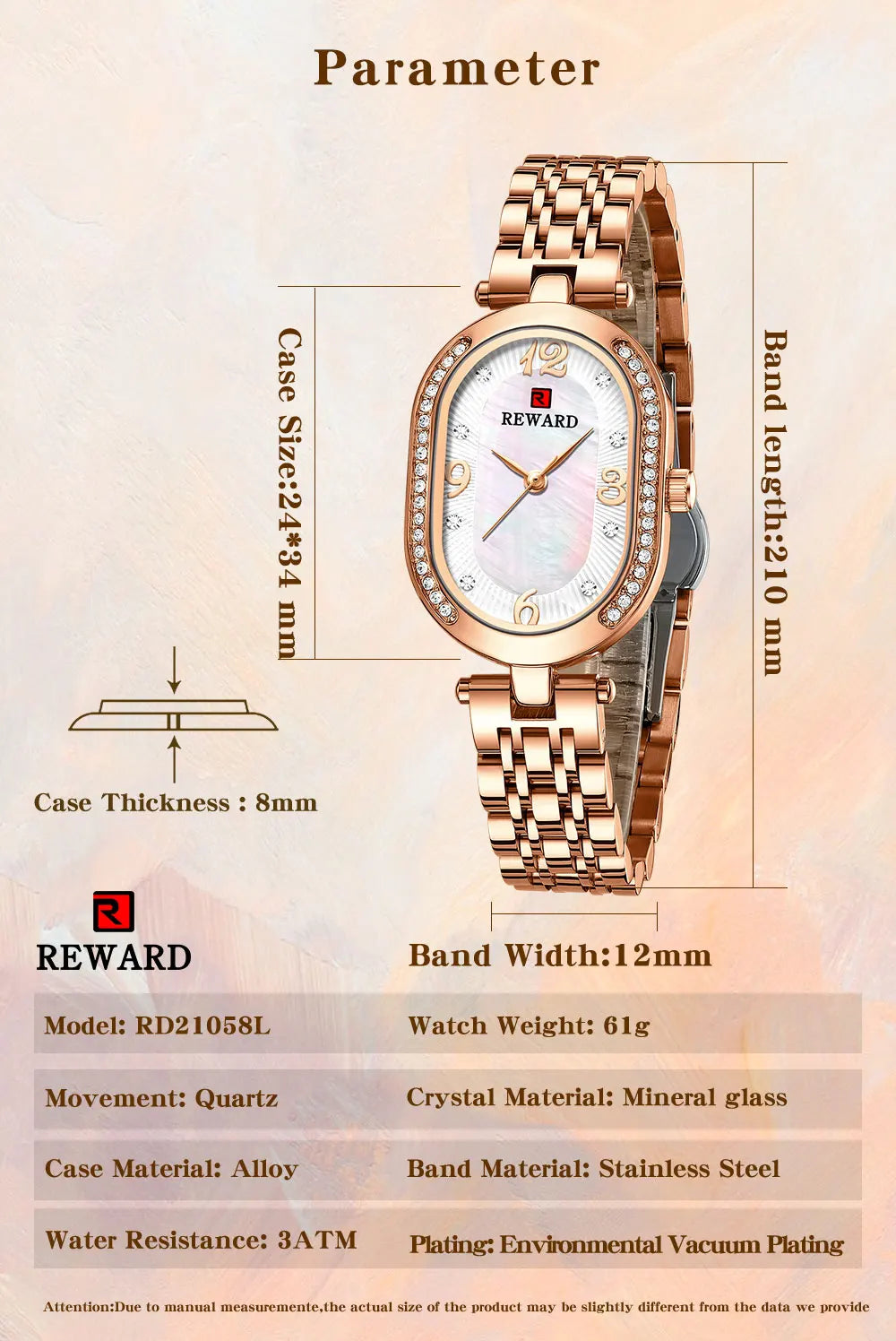 New REWARD Women Wristwatch Fashion Luxury Quartz Wrist Watches Stainless Steel Strap Gift for Girl Wife Mother Friends