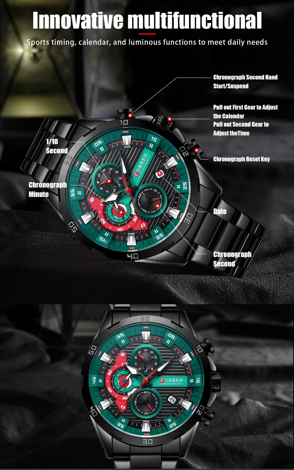 CURREN Stainless Steel Watches for Mens Creative Fashion