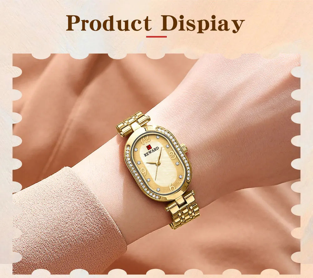 New REWARD Women Wristwatch Fashion Luxury Quartz Wrist Watches Stainless Steel Strap Gift for Girl Wife Mother Friends