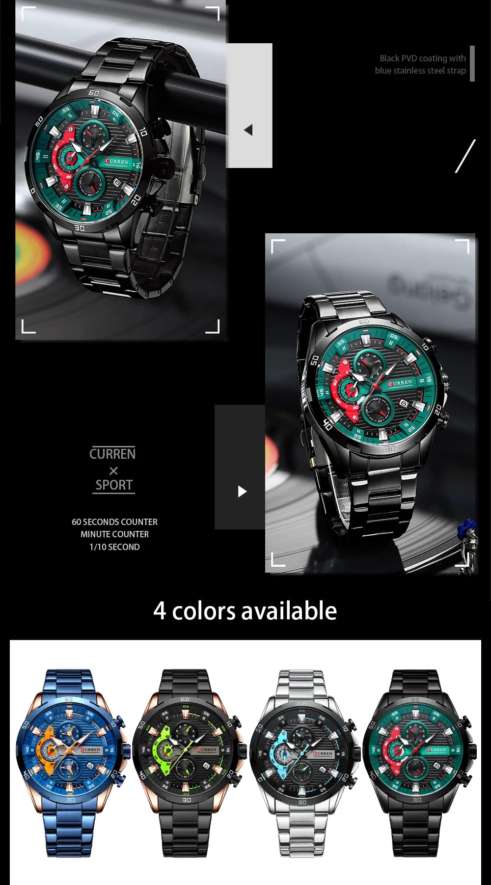 CURREN Stainless Steel Watches for Mens Creative Fashion