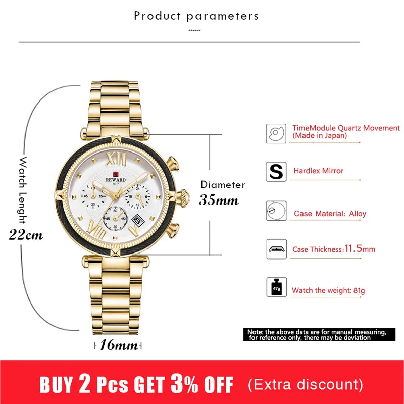 REWARD Luxury Fashion Women Watches Waterproof Casual Quartz Ladys Watch