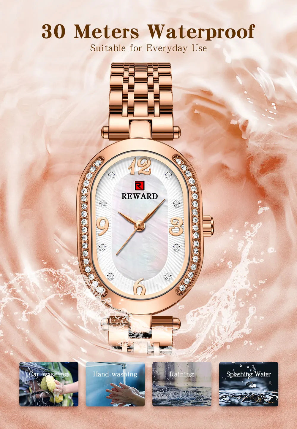 New REWARD Women Wristwatch Fashion Luxury Quartz Wrist Watches Stainless Steel Strap Gift for Girl Wife Mother Friends