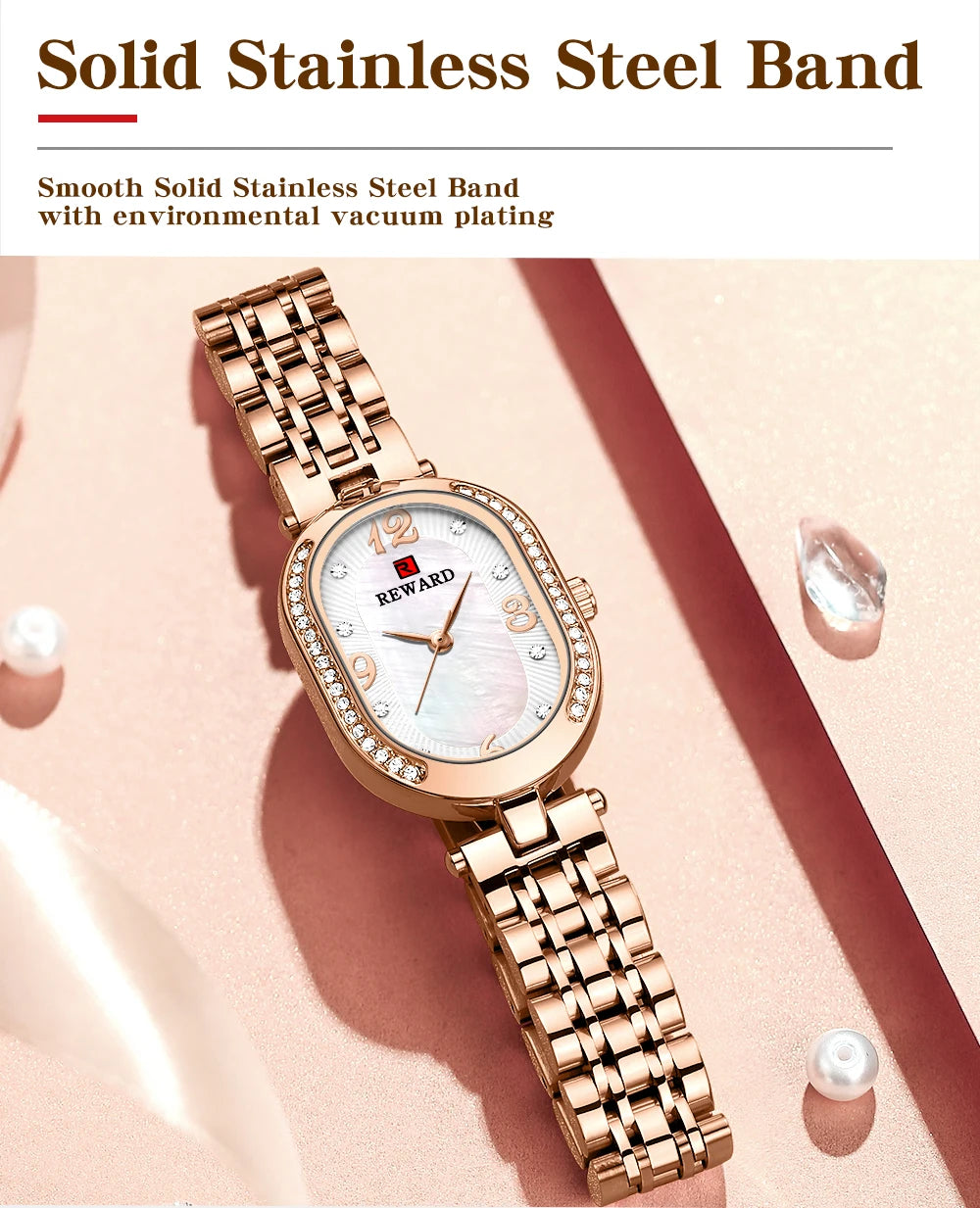 New REWARD Women Wristwatch Fashion Luxury Quartz Wrist Watches Stainless Steel Strap Gift for Girl Wife Mother Friends