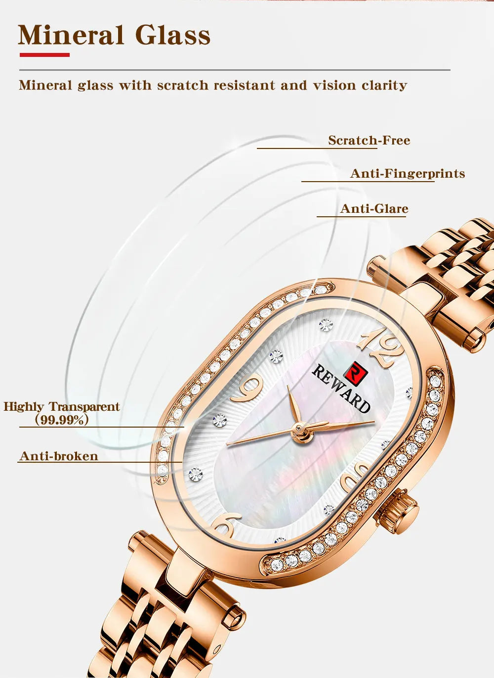 New REWARD Women Wristwatch Fashion Luxury Quartz Wrist Watches Stainless Steel Strap Gift for Girl Wife Mother Friends