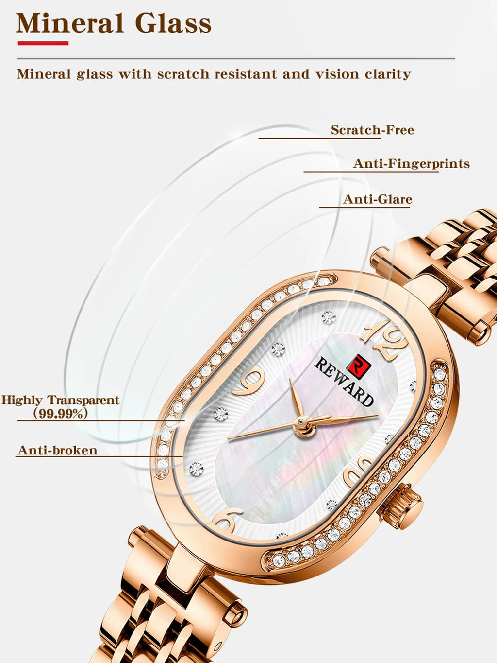 New REWARD Women Wristwatch Fashion Luxury Quartz Wrist Watches Stainless Steel Strap Gift for Girl Wife Mother Friends