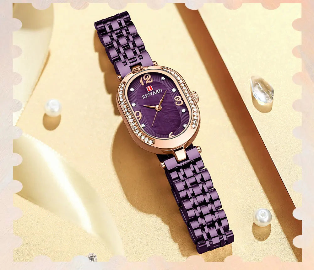 New REWARD Women Wristwatch Fashion Luxury Quartz Wrist Watches Stainless Steel Strap Gift for Girl Wife Mother Friends