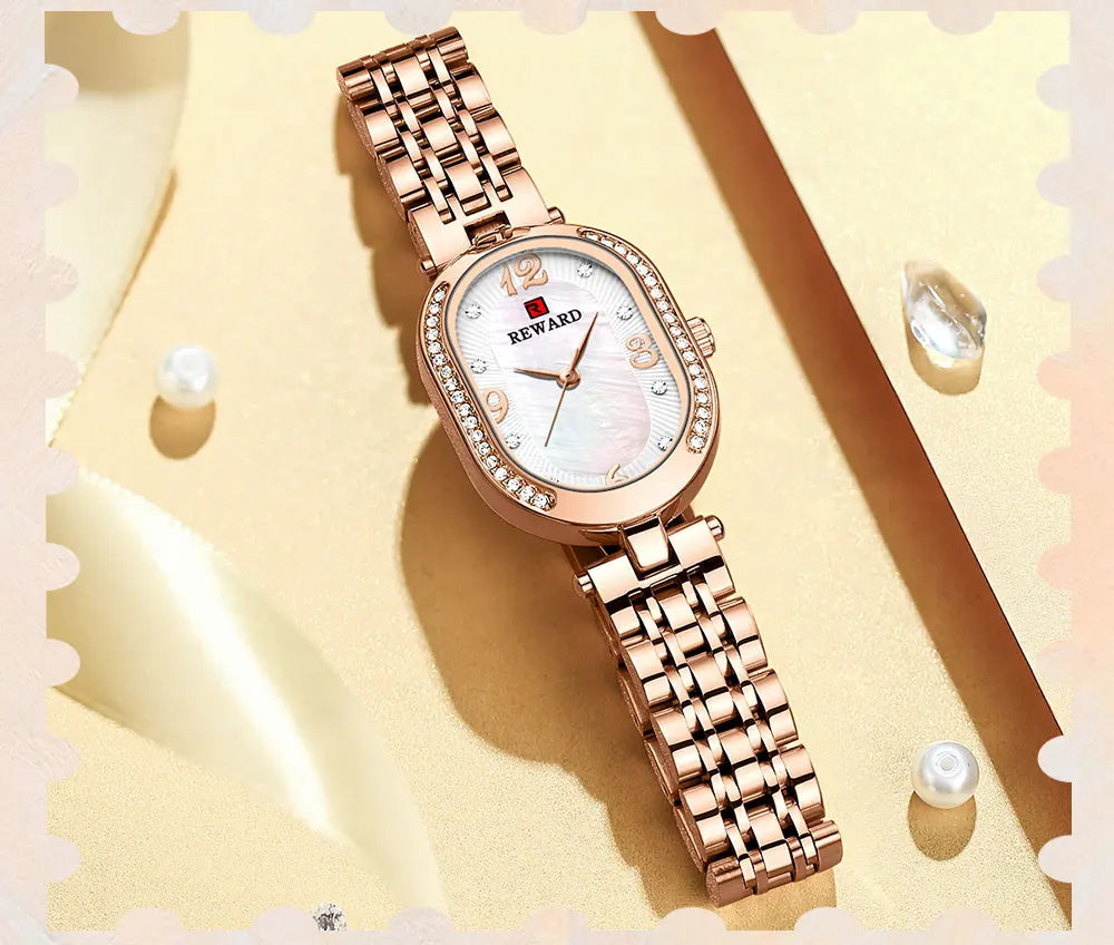 New REWARD Women Wristwatch Fashion Luxury Quartz Wrist Watches Stainless Steel Strap Gift for Girl Wife Mother Friends