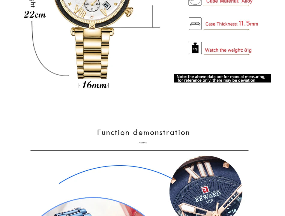 REWARD Luxury Fashion Women Watches Waterproof Casual Quartz Ladys Watch