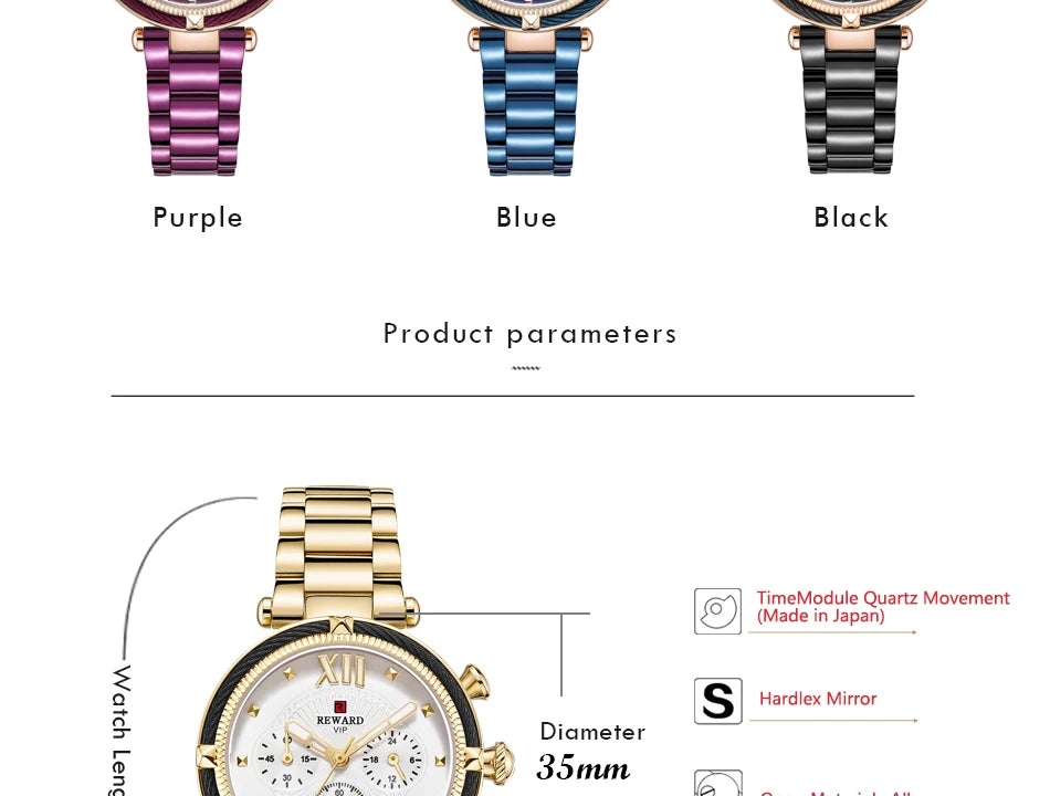 REWARD Luxury Fashion Women Watches Waterproof Casual Quartz Ladys Watch