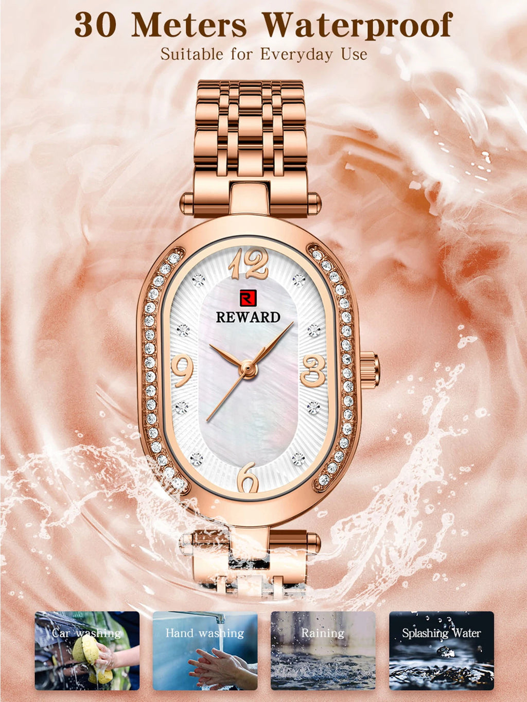 New REWARD Women Wristwatch Fashion Luxury Quartz Wrist Watches Stainless Steel Strap Gift for Girl Wife Mother Friends
