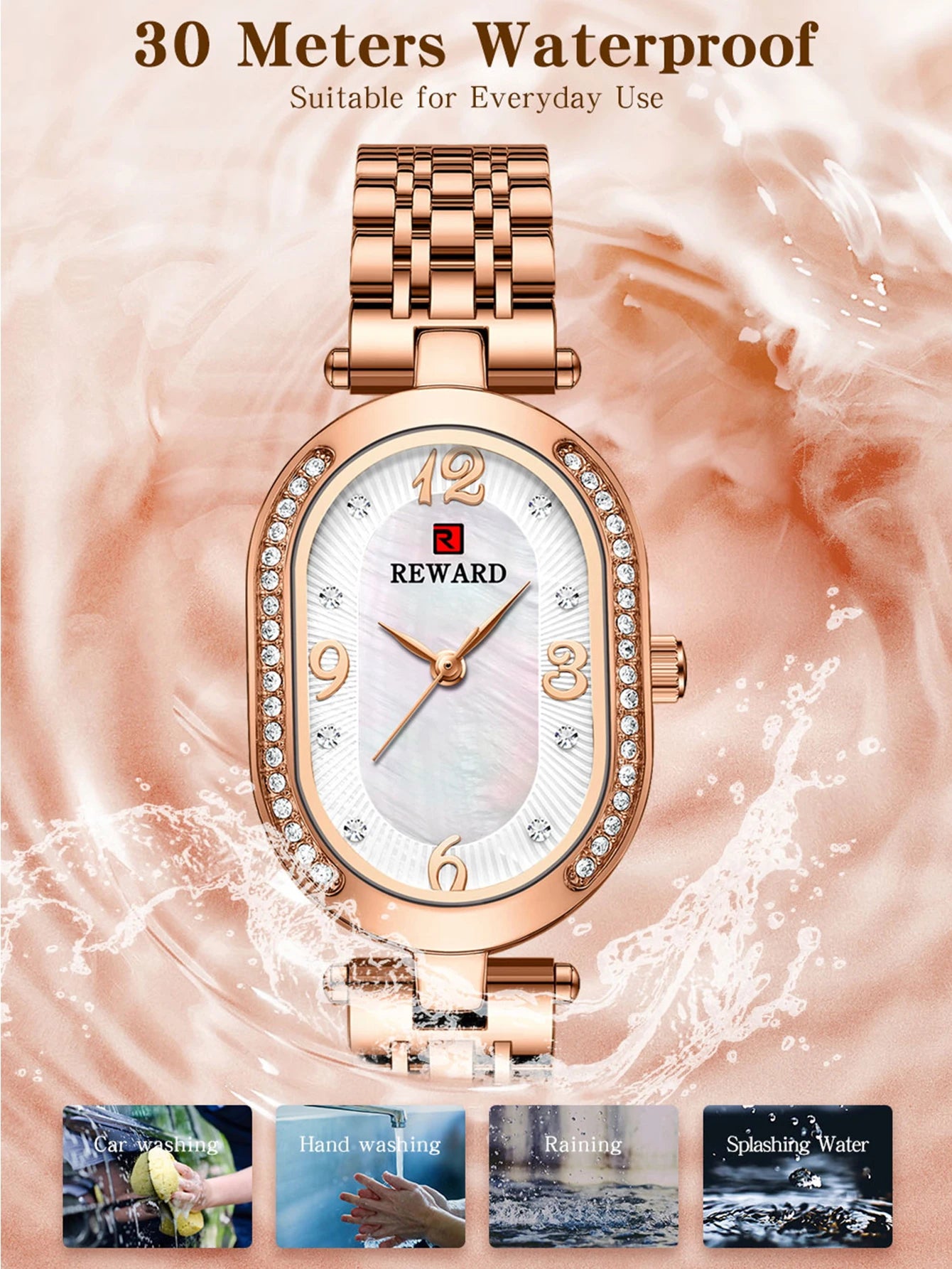 New REWARD Women Wristwatch Fashion Luxury Quartz Wrist Watches Stainless Steel Strap Gift for Girl Wife Mother Friends