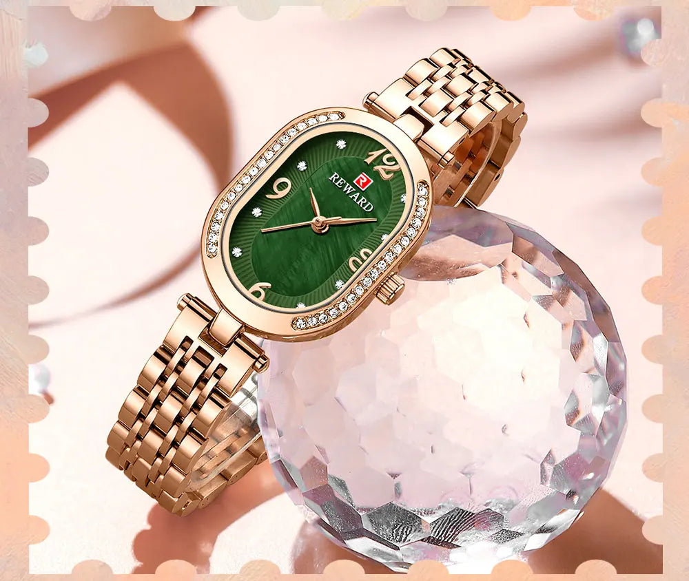 New REWARD Women Wristwatch Fashion Luxury Quartz Wrist Watches Stainless Steel Strap Gift for Girl Wife Mother Friends