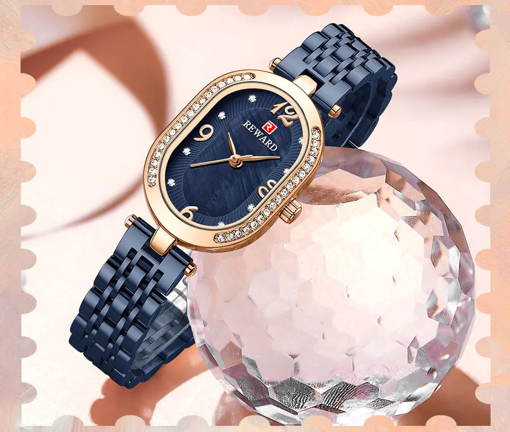 New REWARD Women Wristwatch Fashion Luxury Quartz Wrist Watches Stainless Steel Strap Gift for Girl Wife Mother Friends