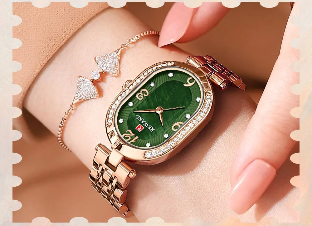 New REWARD Women Wristwatch Fashion Luxury Quartz Wrist Watches Stainless Steel Strap Gift for Girl Wife Mother Friends