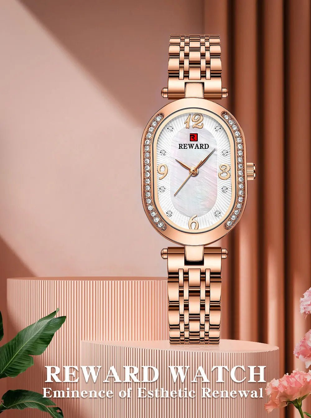 New REWARD Women Wristwatch Fashion Luxury Quartz Wrist Watches Stainless Steel Strap Gift for Girl Wife Mother Friends