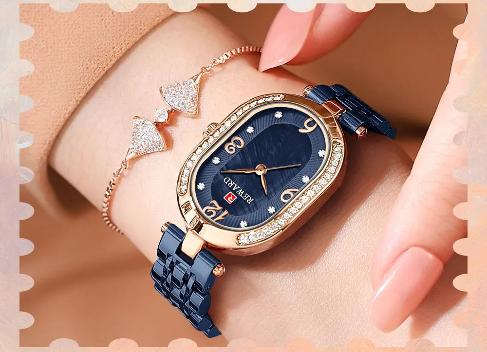 New REWARD Women Wristwatch Fashion Luxury Quartz Wrist Watches Stainless Steel Strap Gift for Girl Wife Mother Friends