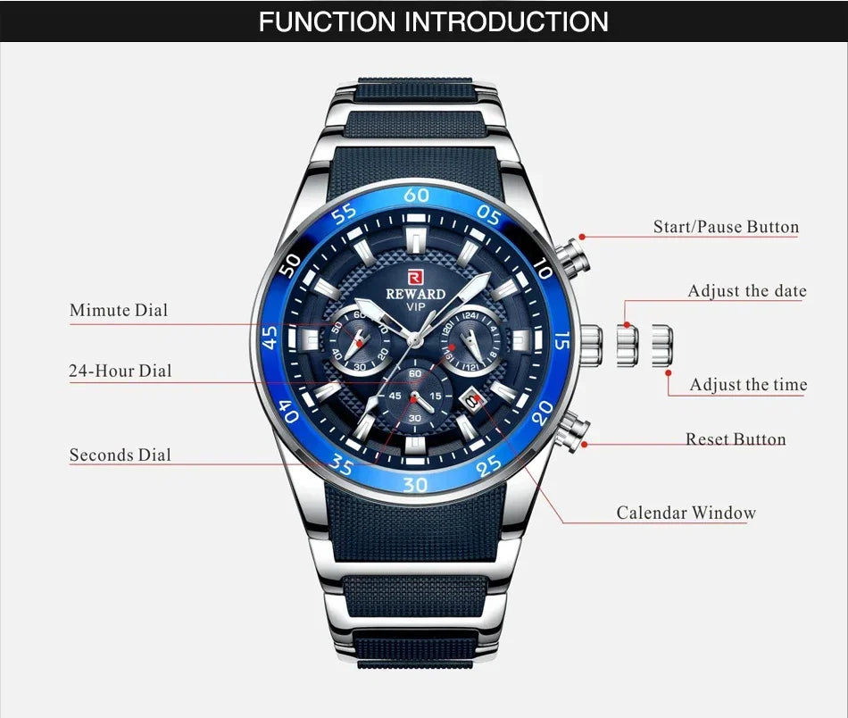 REWARD 81001 Men Watch Luxury Quartz All Steel Men Watch