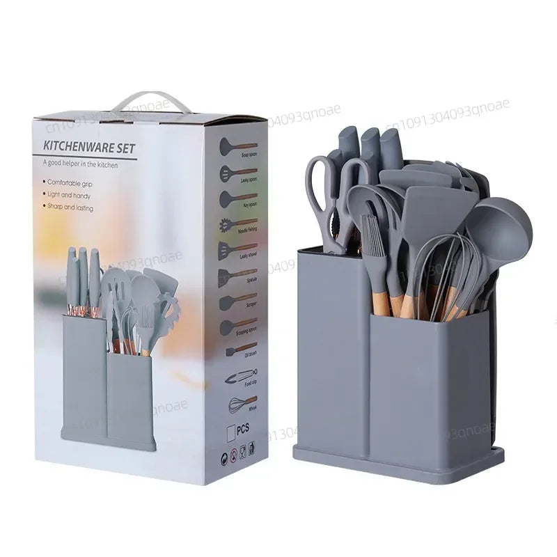 19 Advanced Silicone Kitchenware Sets Equipped with Wooden Handles