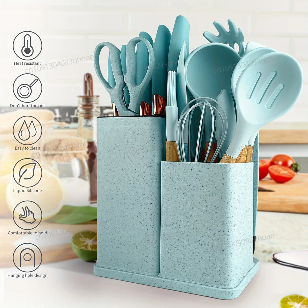 19 Advanced Silicone Kitchenware Sets Equipped with Wooden Handles