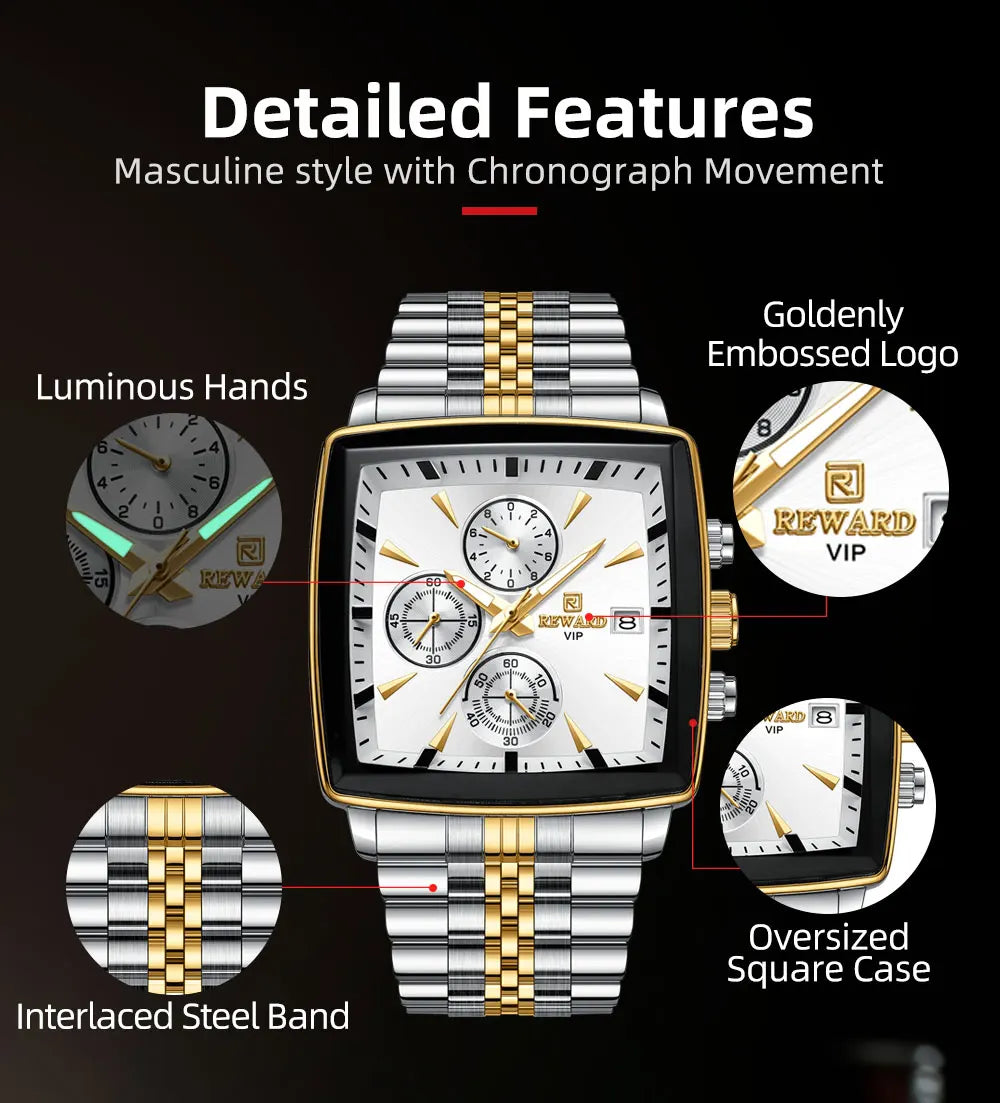 REWARD Rectangle Men's Watches Quartz Wristwatches Luxury Business