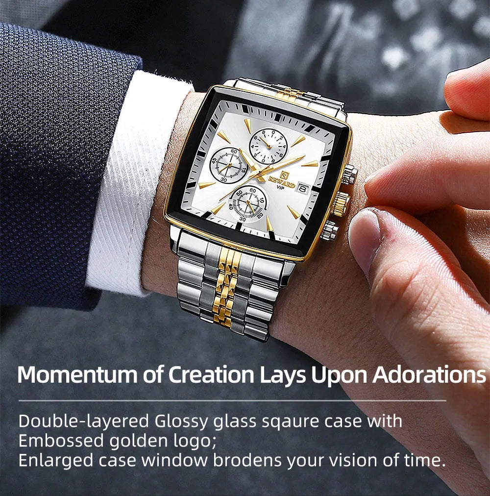 REWARD Rectangle Men's Watches Quartz Wristwatches Luxury Business