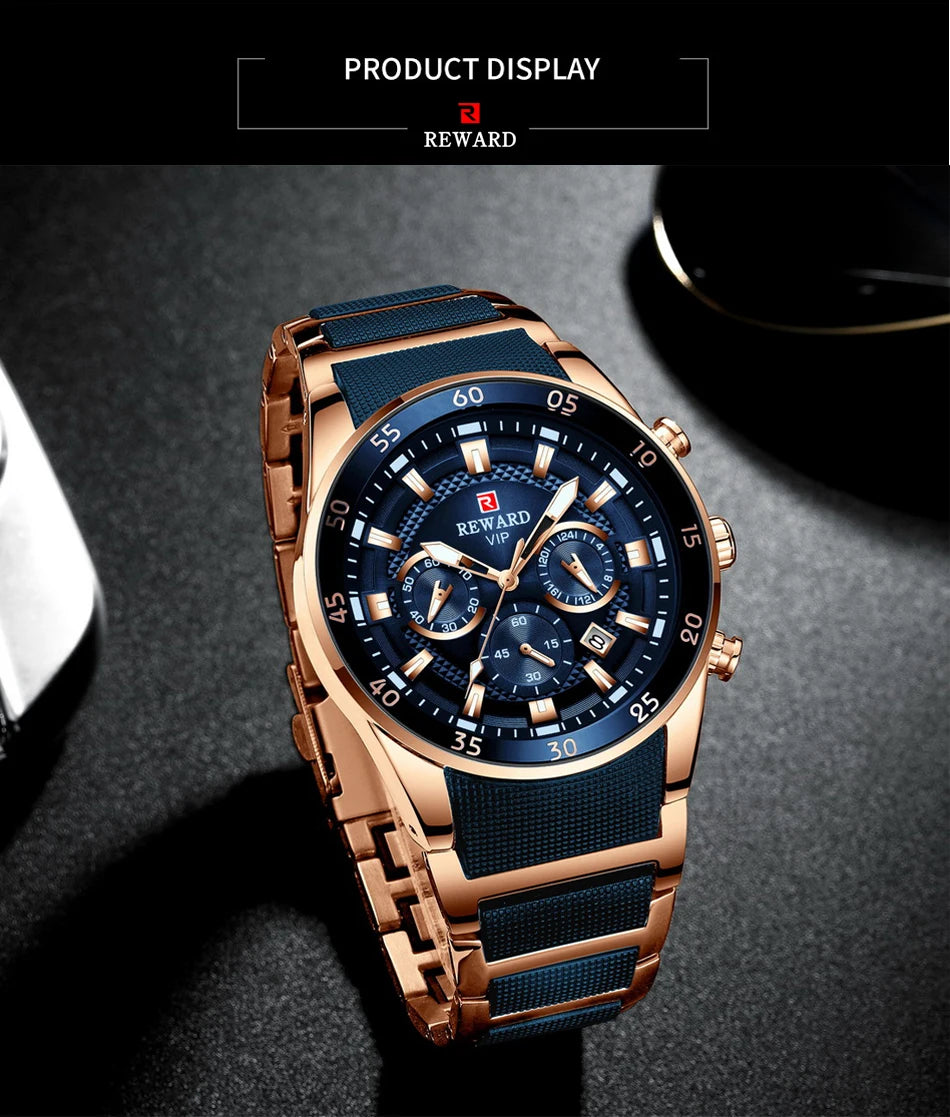 REWARD 81001 Men Watch Luxury Quartz All Steel Men Watch
