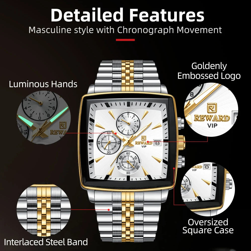 REWARD Rectangle Men's Watches Quartz Wristwatches Luxury Business