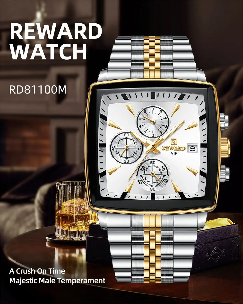 REWARD Rectangle Men's Watches Quartz Wristwatches Luxury Business