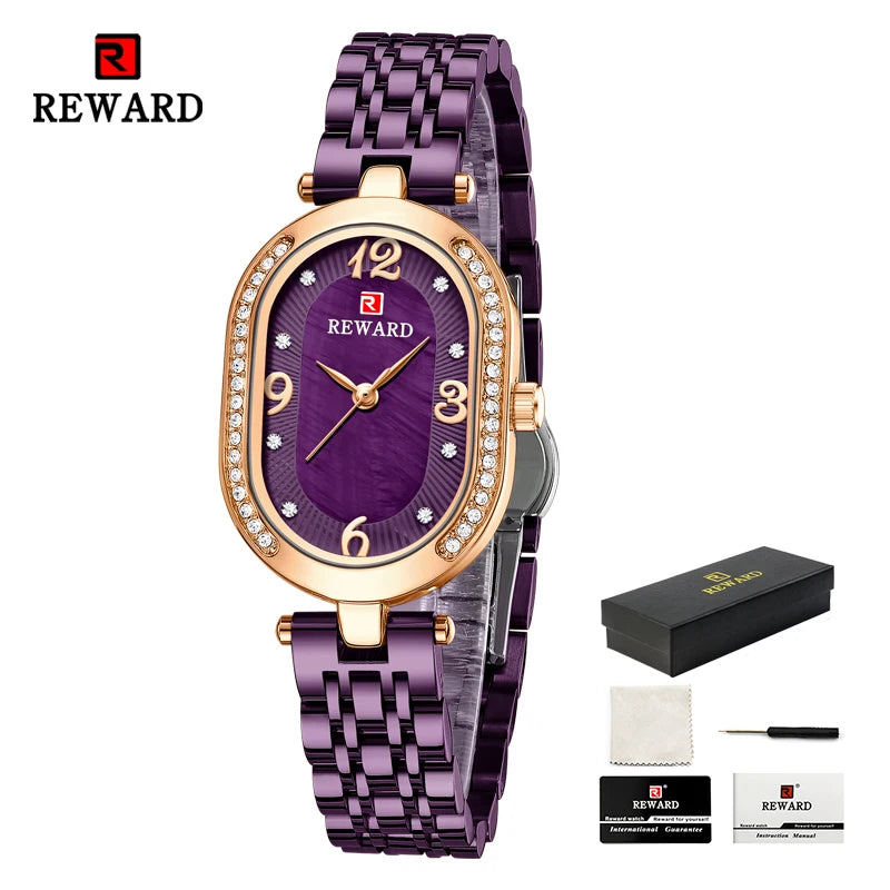 New REWARD Women Wristwatch Fashion Luxury Quartz Wrist Watches Stainless Steel Strap Gift for Girl Wife Mother Friends