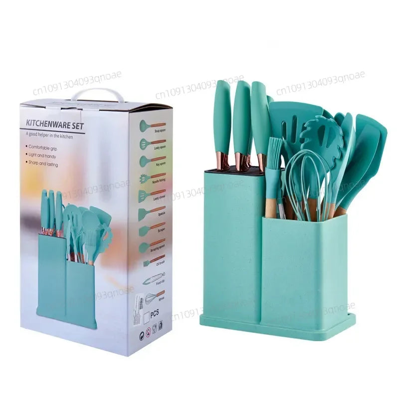 19 Advanced Silicone Kitchenware Sets Equipped with Wooden Handles