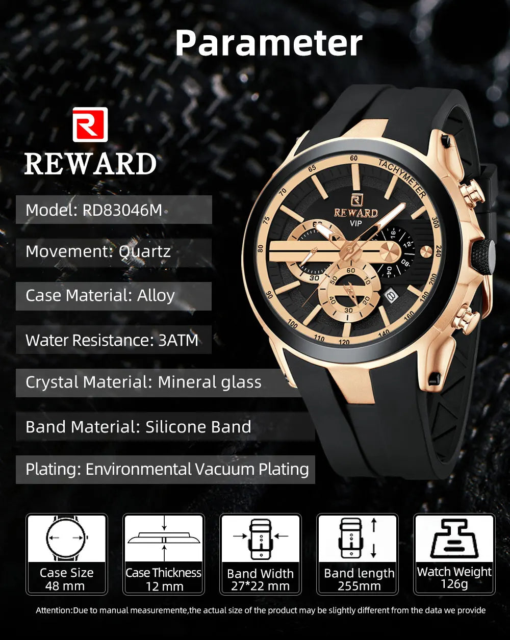 REWARD VIP New Fashion Watch for Men Leather Strap Waterproof