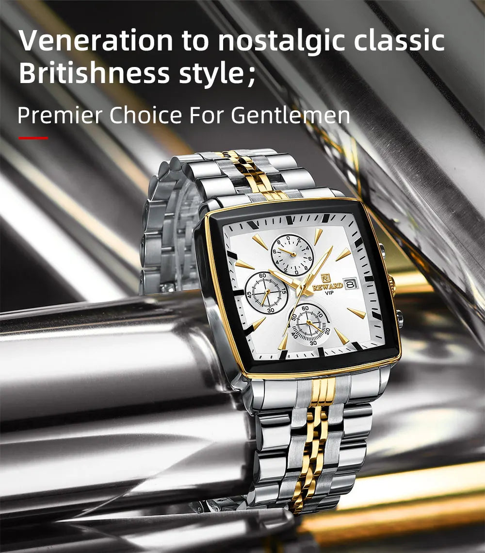 REWARD Rectangle Men's Watches Quartz Wristwatches Luxury Business