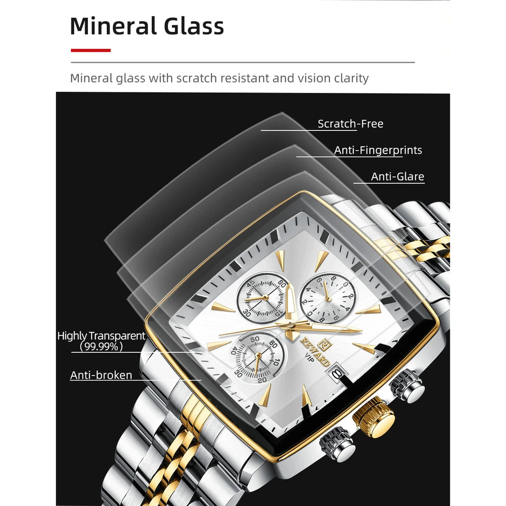 REWARD Rectangle Men's Watches Quartz Wristwatches Luxury Business