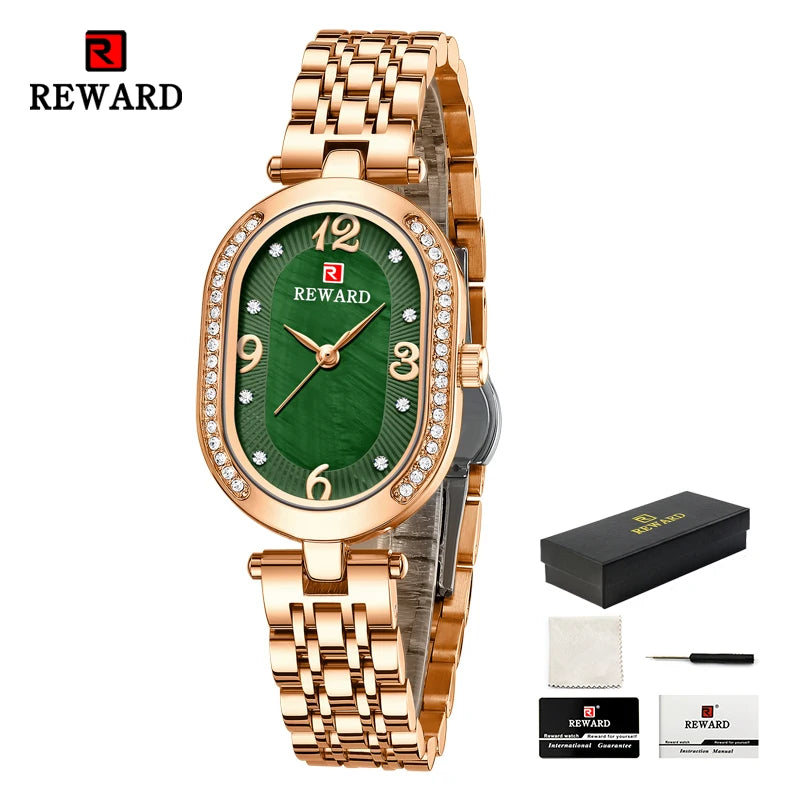 New REWARD Women Wristwatch Fashion Luxury Quartz Wrist Watches Stainless Steel Strap Gift for Girl Wife Mother Friends