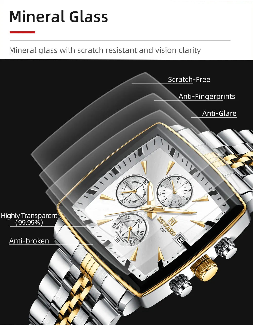 REWARD Rectangle Men's Watches Quartz Wristwatches Luxury Business