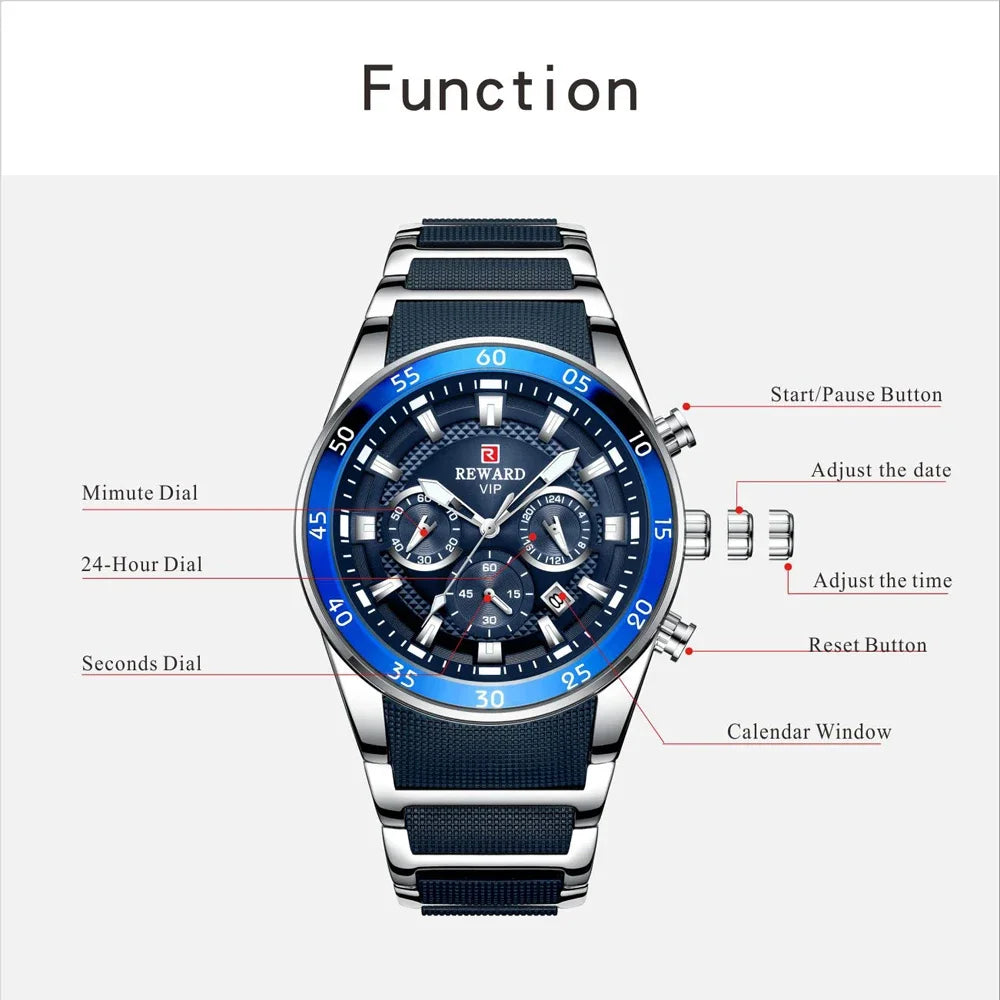 REWARD 81001 Men Watch Luxury Quartz All Steel Men Watch