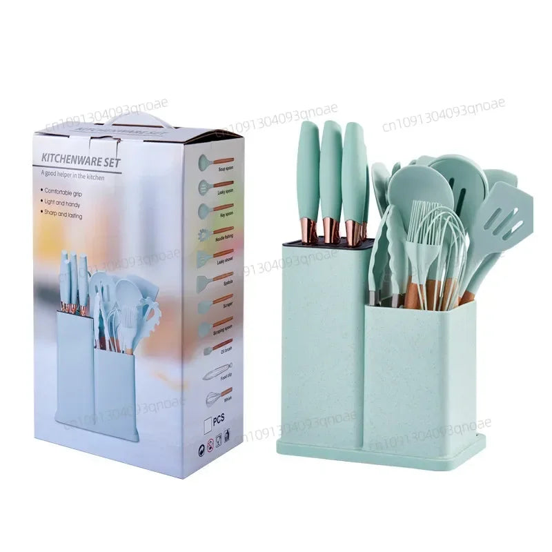19 Advanced Silicone Kitchenware Sets Equipped with Wooden Handles