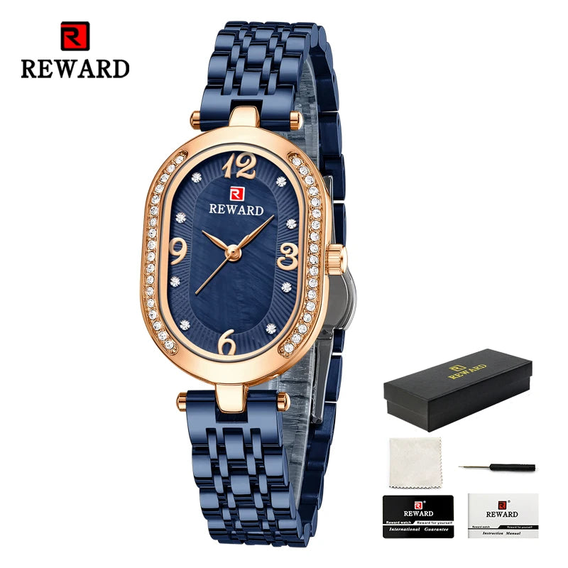 New REWARD Women Wristwatch Fashion Luxury Quartz Wrist Watches Stainless Steel Strap Gift for Girl Wife Mother Friends