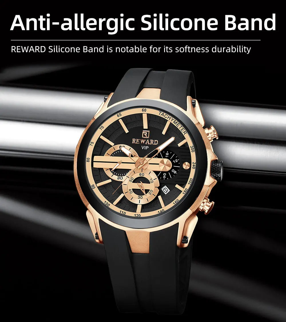 REWARD VIP New Fashion Watch for Men Leather Strap Waterproof