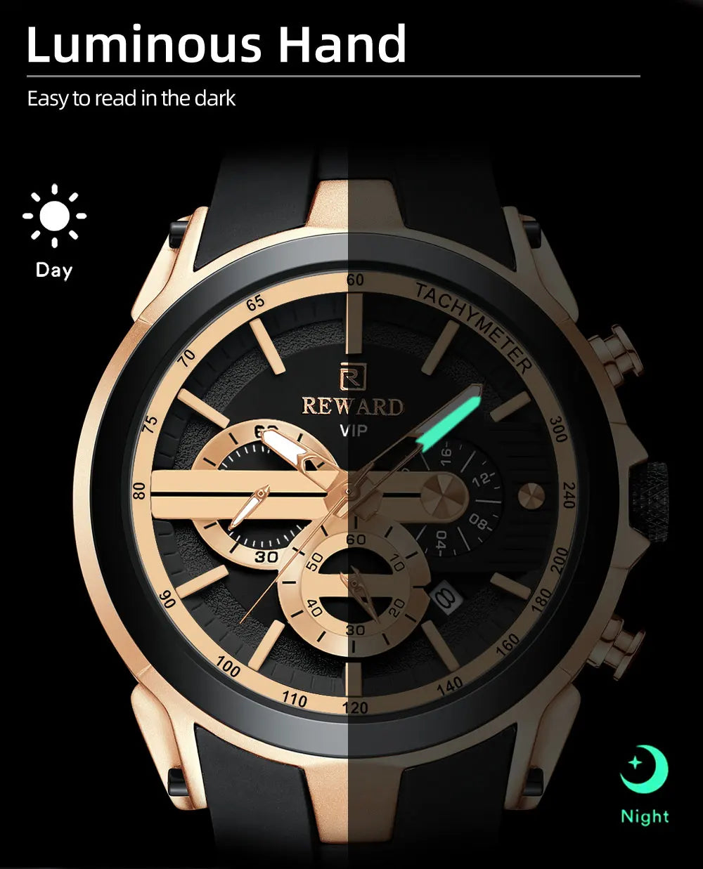 REWARD VIP New Fashion Watch for Men Leather Strap Waterproof