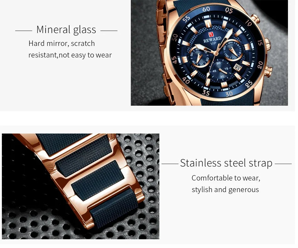 REWARD 81001 Men Watch Luxury Quartz All Steel Men Watch