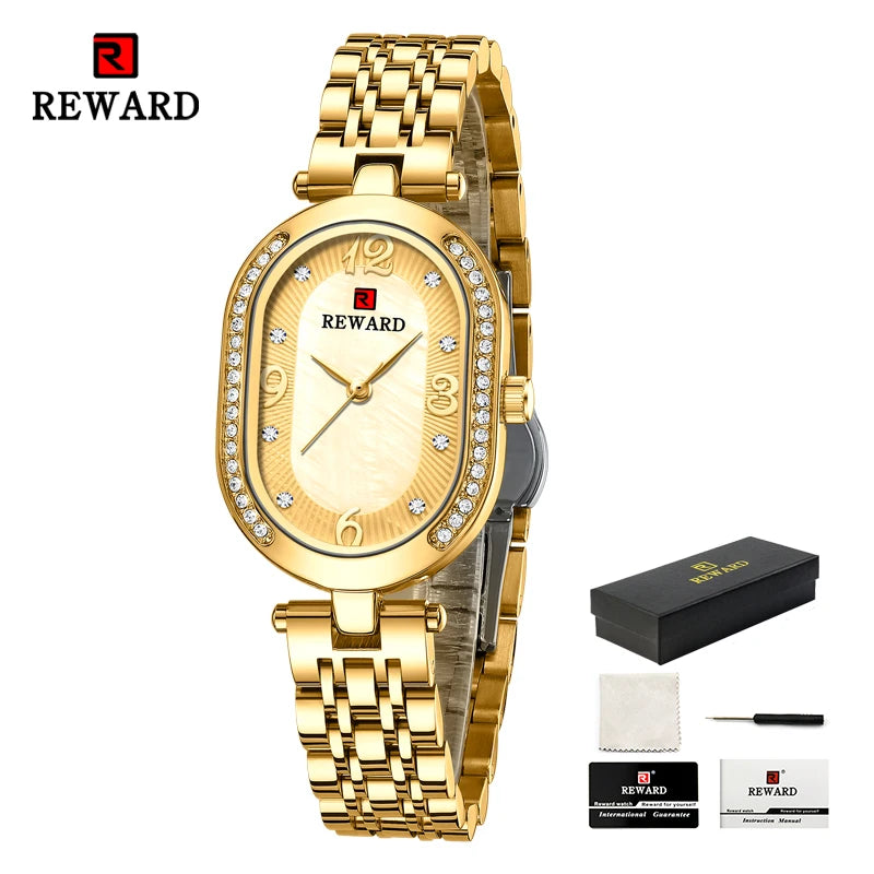 New REWARD Women Wristwatch Fashion Luxury Quartz Wrist Watches Stainless Steel Strap Gift for Girl Wife Mother Friends