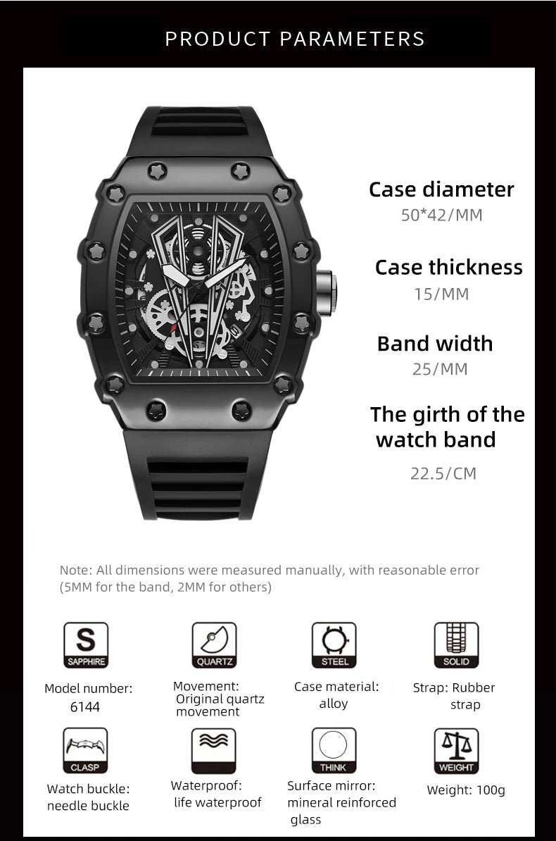 Foreign Trade Watch Large Dial For Men Quartz Waterproof Sport Square
