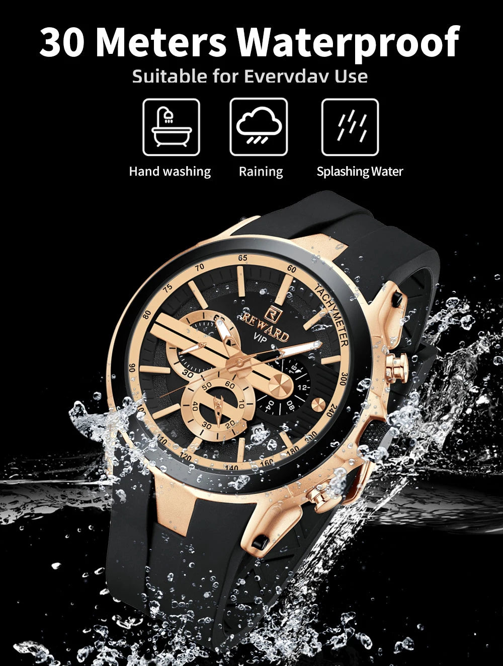 REWARD VIP New Fashion Watch for Men Leather Strap Waterproof
